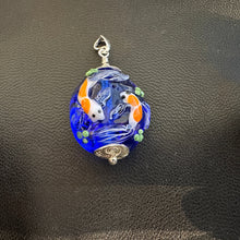 Koi Pond Pendant.  Two Koi Swimming Together on a Blue Background.  Handmade Glass Bead and Sterling Silver Findings. 18" chain.